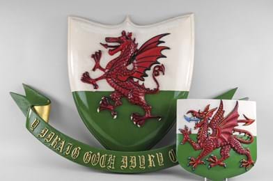 Painted wooden Welsh dragon plaques